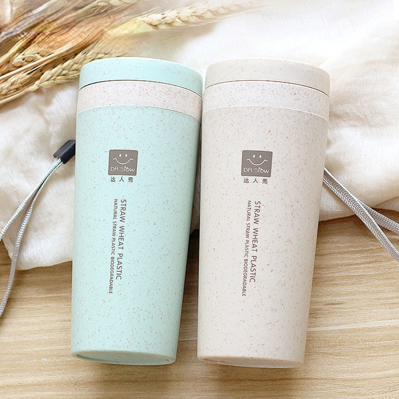 Portable 300ml Thermos Bottle Healthy Plastic Wheat Fiber Cup Double Layer Thermal Mug 