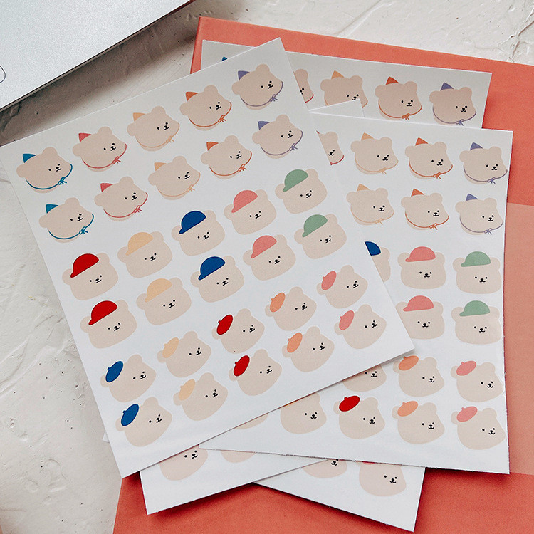 Korean Ins Cartoon Hat Bear Cute Sticker Waterproof Sealing Paster Hand Account DIY Decorative Stickers 