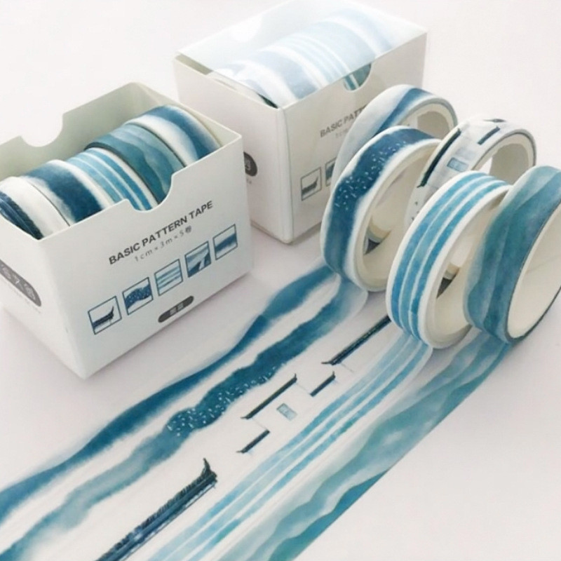5 Rolls /box Blue Ocean Wave Paper Washi Tape