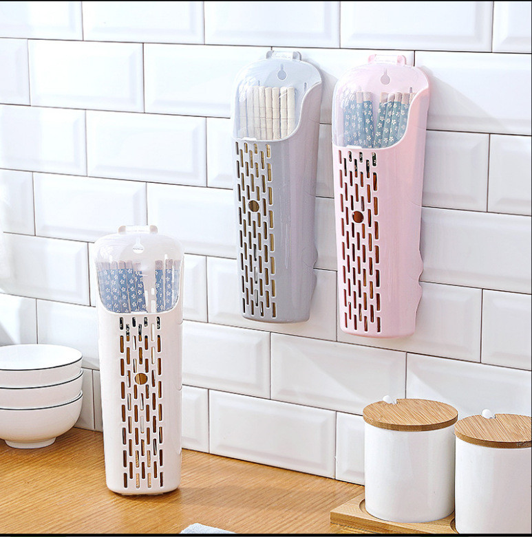 Plastic Chopstick Basket With Lid Dustproof And Draining Kitchen Spoon Chopstick Storage Rack