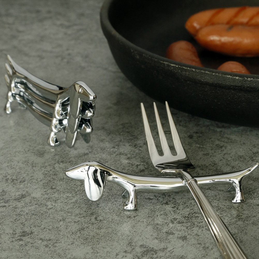 Stainless Steel Dachshund Dog Chopstick Holder Chopsticks Rest Spoon Stand Fork Holder