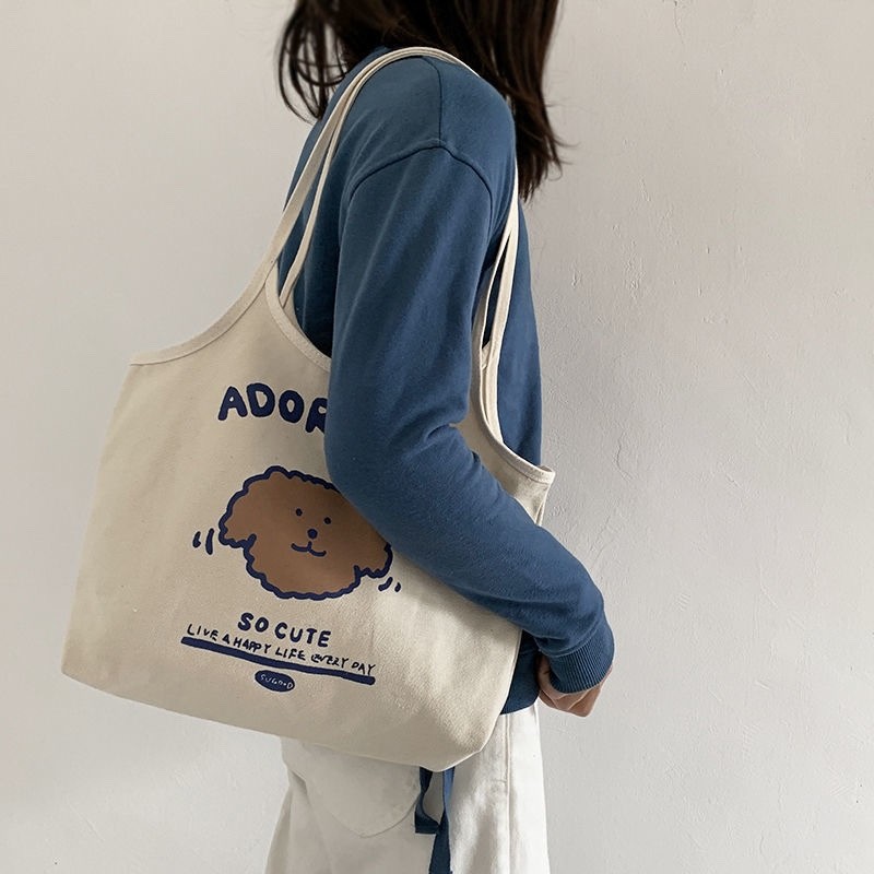 Women Shoulder Bag Handbag Retro Casual Large Capacity Girl Canvas Shopping Handbag Tote Bag