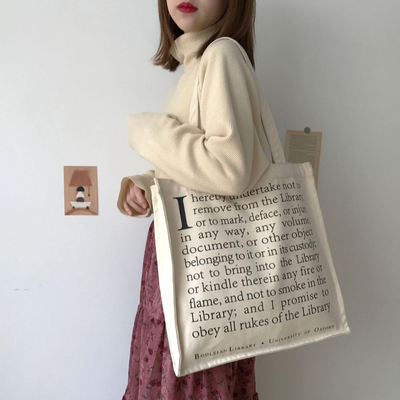 Women Canvas Shoulder Bag Bodleian Library Oxford College Students' Books Bag Cotton Cloth Shopping Bags
