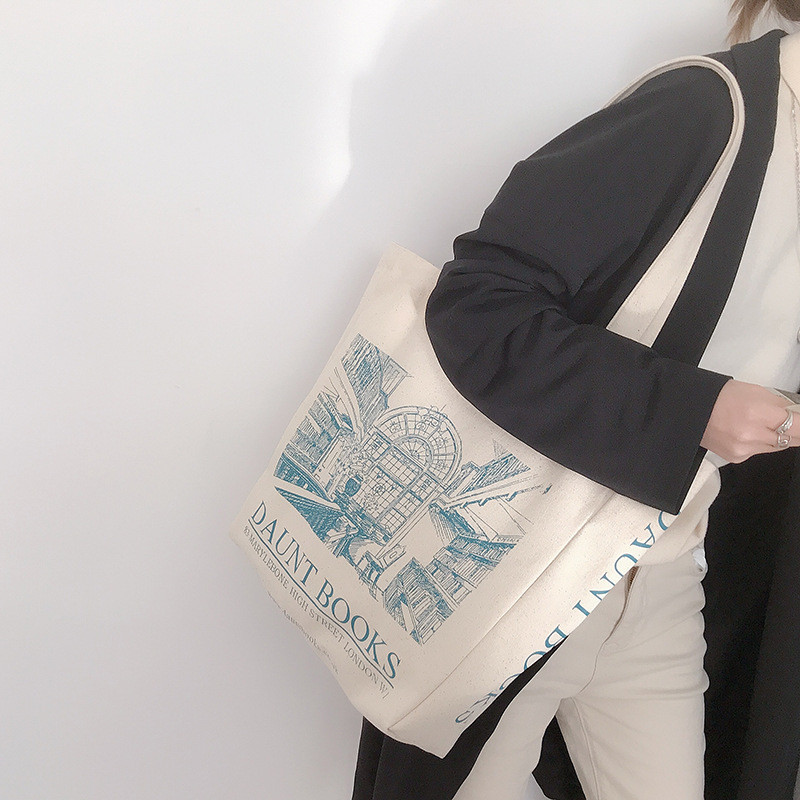 Women Canvas Shoulder Bag London Daunt Books Daily Shopping Bags