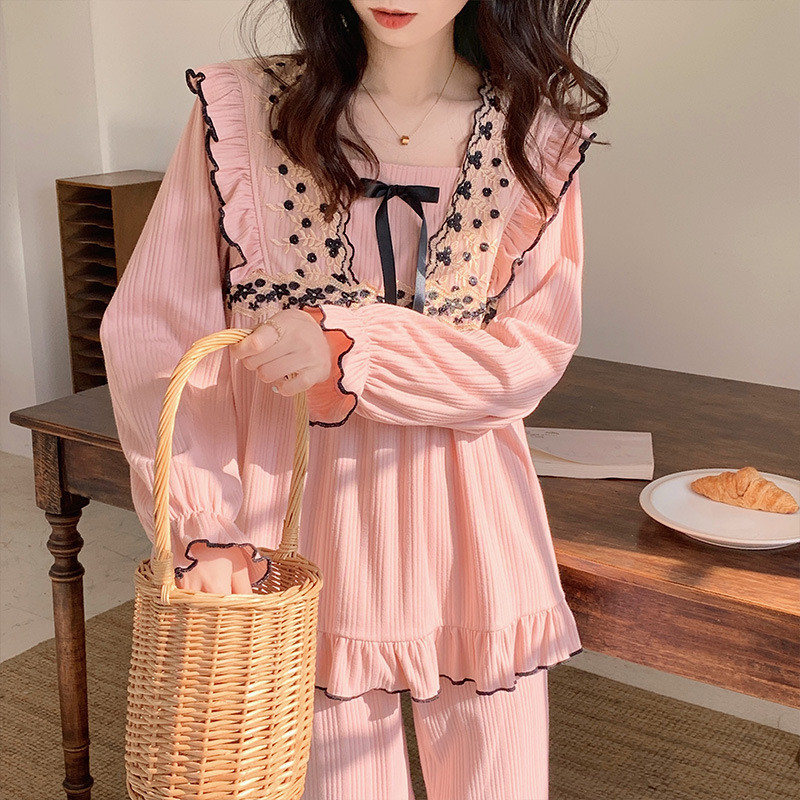 Spring Autuum Fashion Women's Casual Sleepwear Homewear Sexy Lovely Sweet Pink Black Pajamas