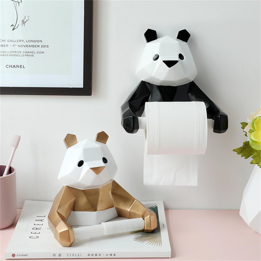 Toilet Tissue Holder Wall Mounted Self Adhesive Resin Hanging Panda Pattern Roll Paper