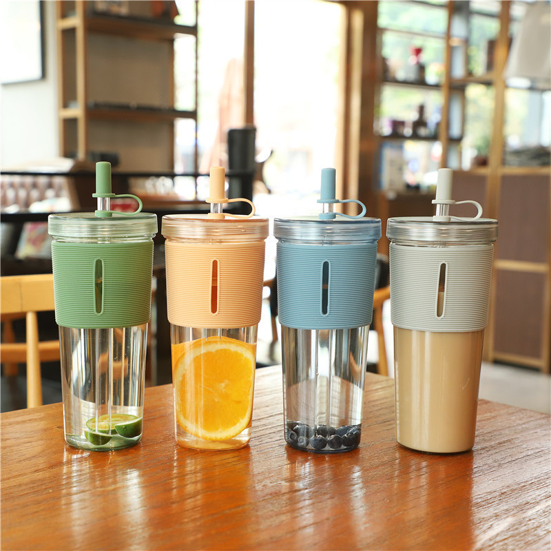 700ml Straw Cup Plastic Leakproof Water Bottle With Straw Lid Reusable Large Capacity Couple Cup