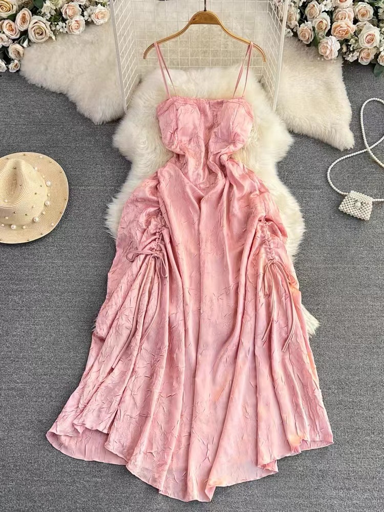 Seaside Holiday Dress,spaghetti Strap Dress, Fairy A-line Dress, Cute Pink Dress
