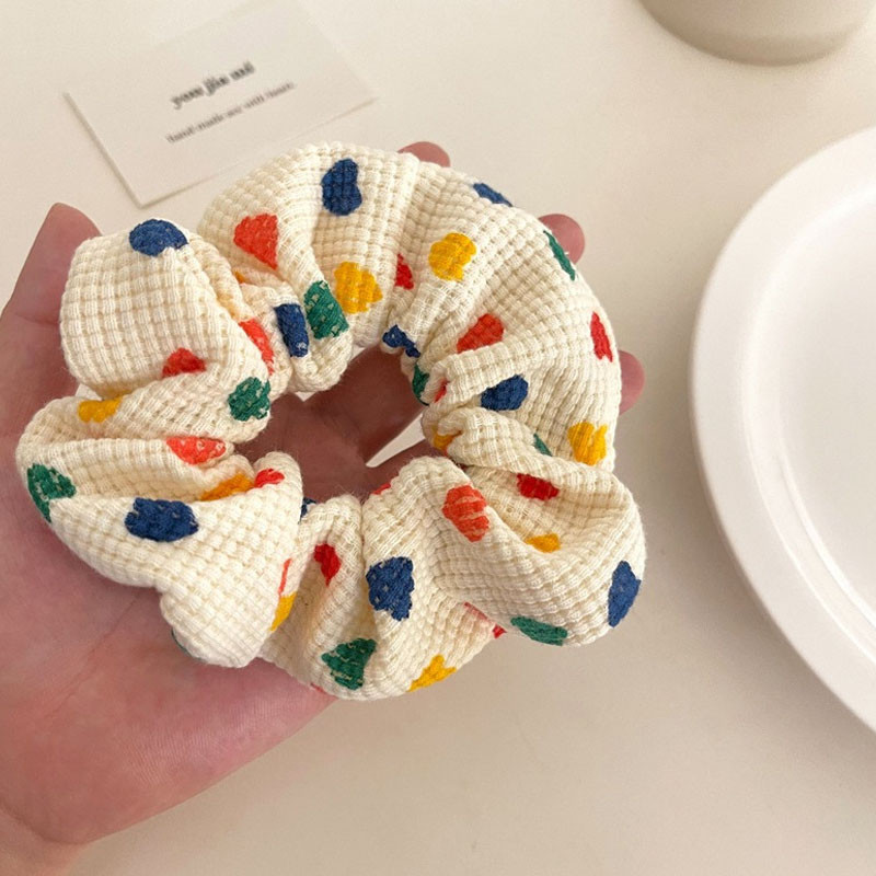 Women Cute Print Colorful Heart Knitting Wide Elastic Hair Bands Sweet Ponytail Hold Scrunchie Hair Tie