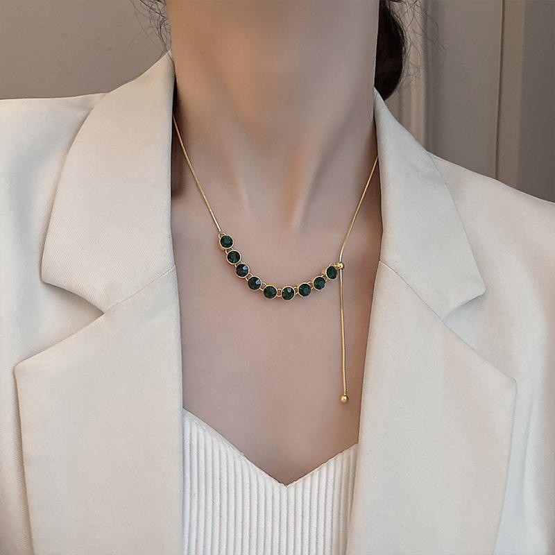 Fashion All-match Green Zircon Necklace For Women Luxury High-end Collarbone Chain Adjustable Pendant Designer Jewelry