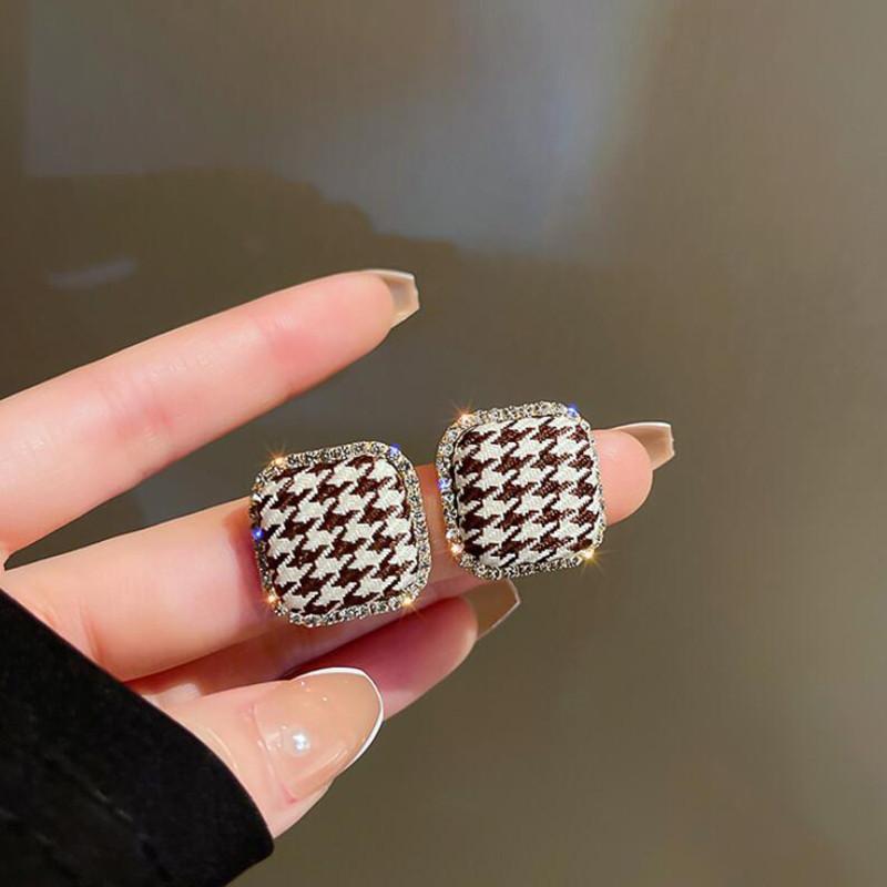 Checkerboard Plaid Square Earrings For Women Leopard Houndstooth Ear Jewelry