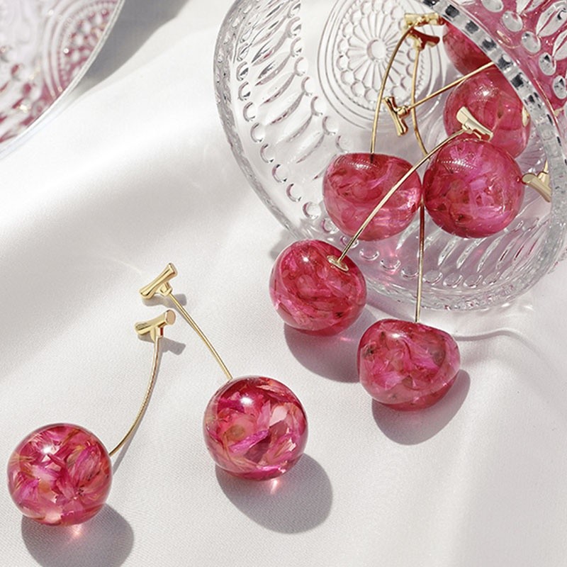 Cherry Fruit Drop Earrings Petal Cherry Earring Red Purple Cherry Earrings For Women