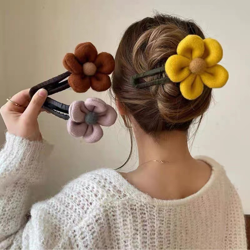 Autumn Duckbill Large Flower Hairpin For Women Girl Fashion Hairgrips Elegant Ponytail Clip