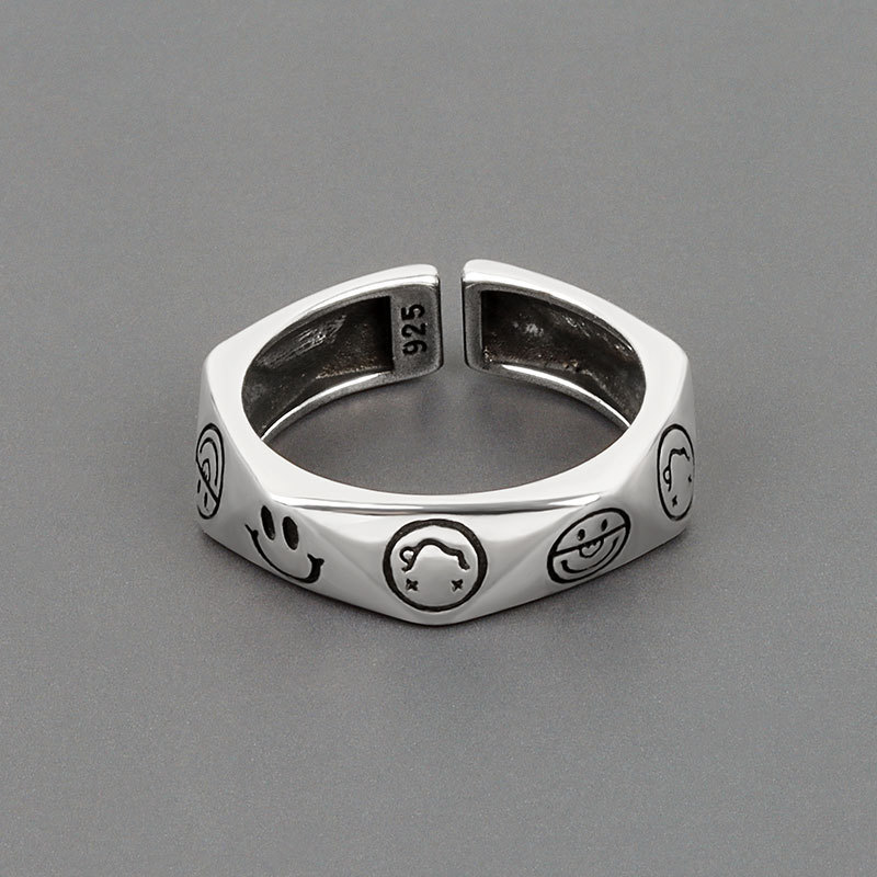 Fashion Smiling Face Geometry Thai Silver Color Womens Ring