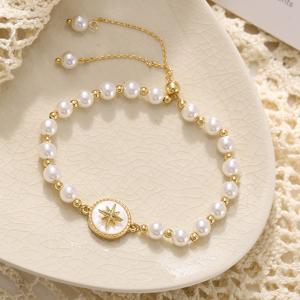 Charm Gold Color Star Immitation Pearl Beads Bracelet For Women Girls Adjustable Teens Decor Bracelets