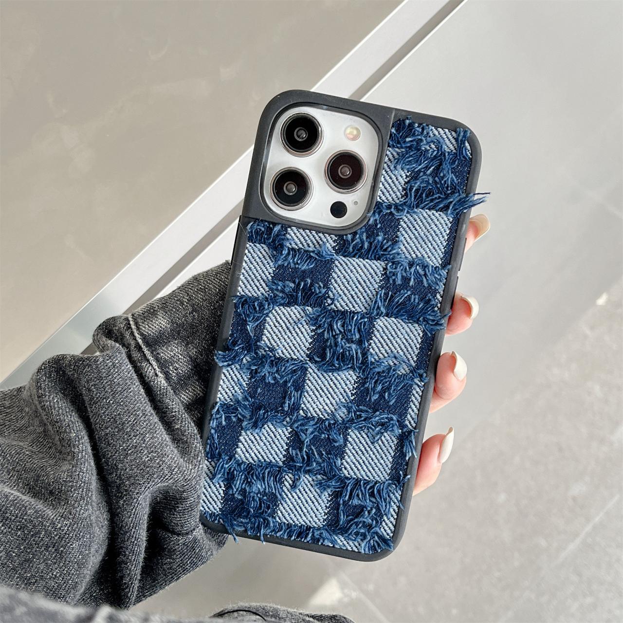 Cute Denim Tassels Canvas Lattice Y2k Blue Black Phone Case For Iphone 14 13 12 11 Pro Max