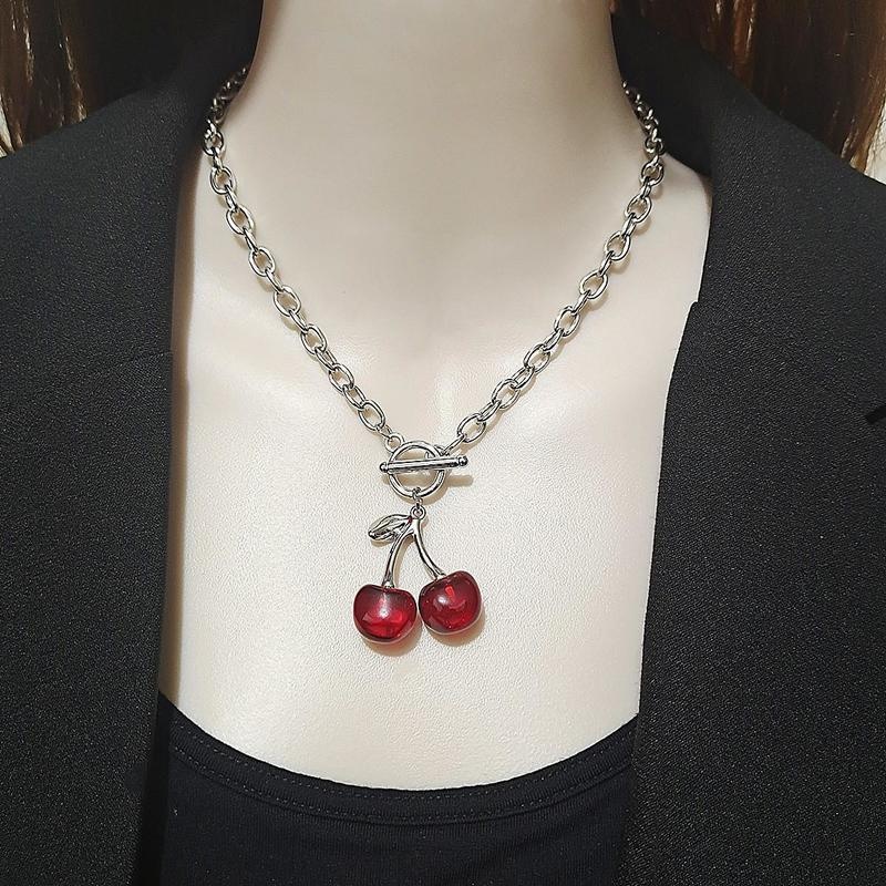 Stainless Steel Jewelry Cute Cherry Necklace Simple Clavicle Chain Statement Necklace Gift