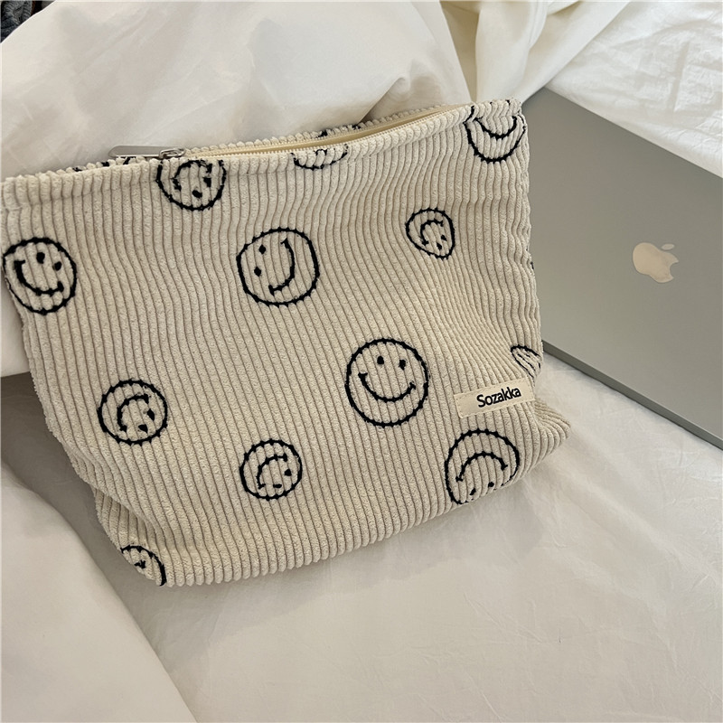 Japanese Style Corduroy Cosmetic Bag Women Handbags Purses Smile&dots Makeup Organizer Storage Makeup Bag Girls Pencil Case Bags