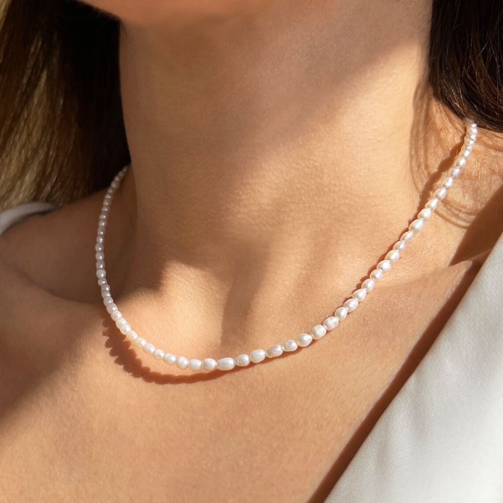 3mm Imitation Pearl Necklace Oval White Stainless Steel Necklace Women's Collarbone Chain Items