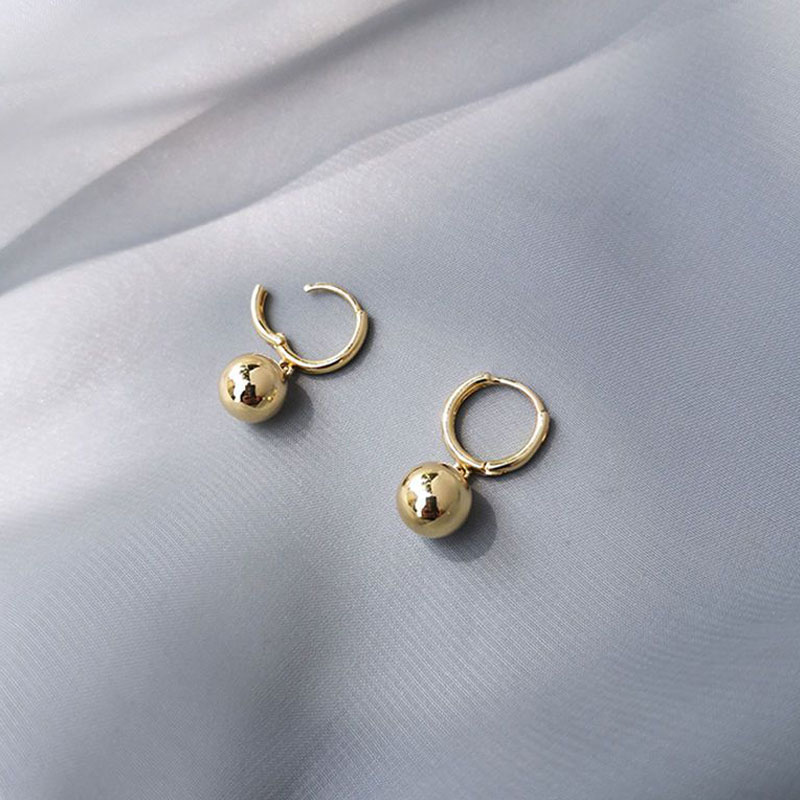 Retro Round Ball Dangle Earrings Gold Color Hoop Earring Temperament Korean Fashion Jewelry