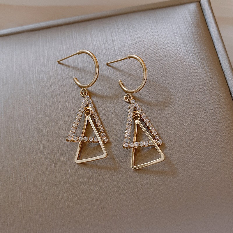 Geometric Triangle Temperament Drop Earrings Contracted Fashion Double Metal Women Jewelry Girl's Earrings