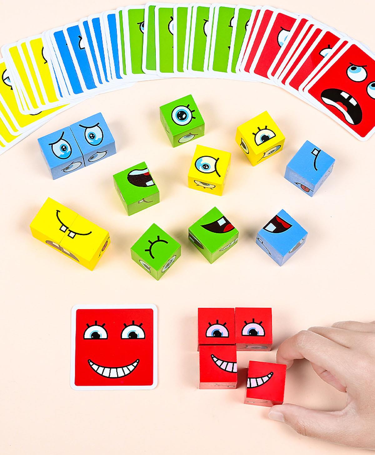 Face Changing Building Blocks Cartoon Cube Board Game Wooden Puzzle Montessori Anxiety Stress Relief Toys