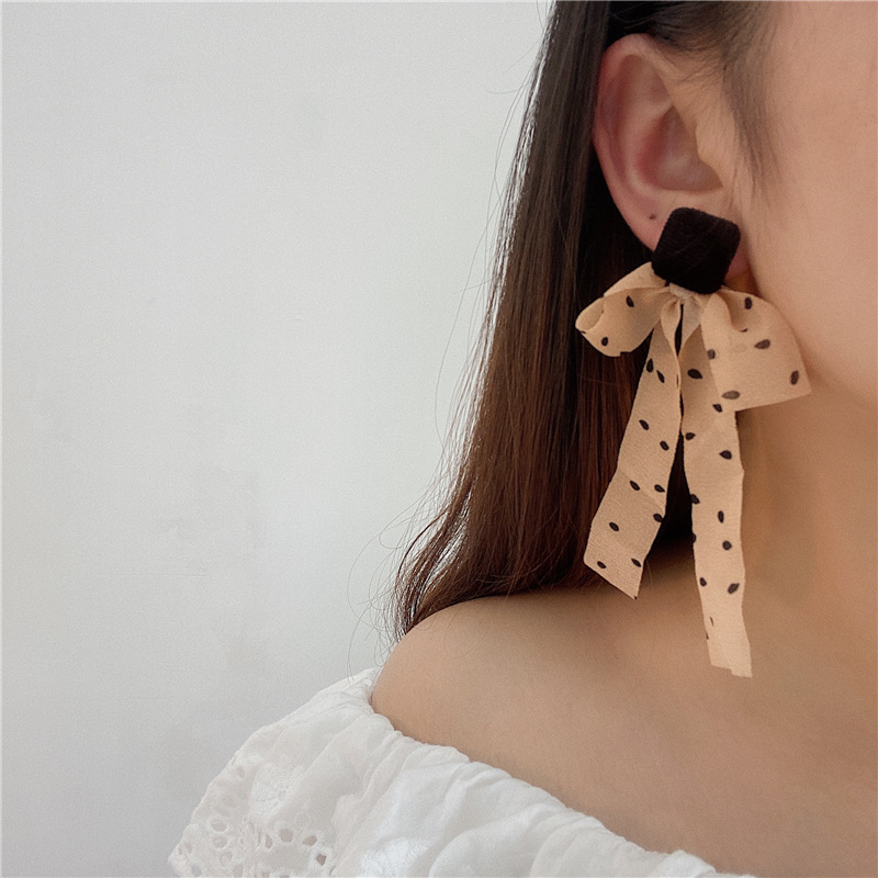 Polka Dot Bow Pendant Drop Dangle Earrings For Women