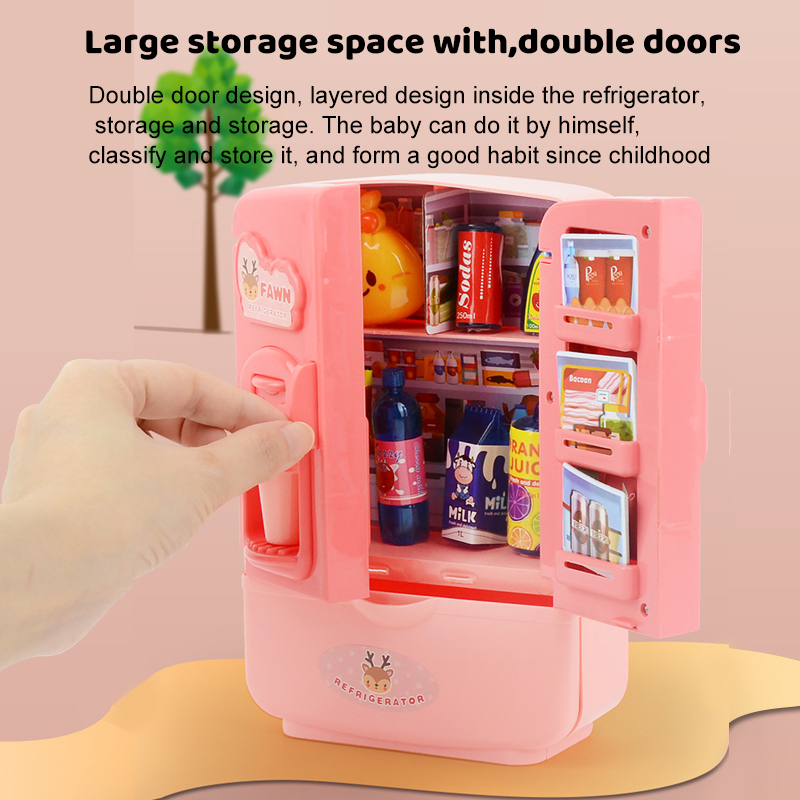 Mini Double Door Refrigerator Girl Toys Simulation Pretend Play Kitchen Kids Toys