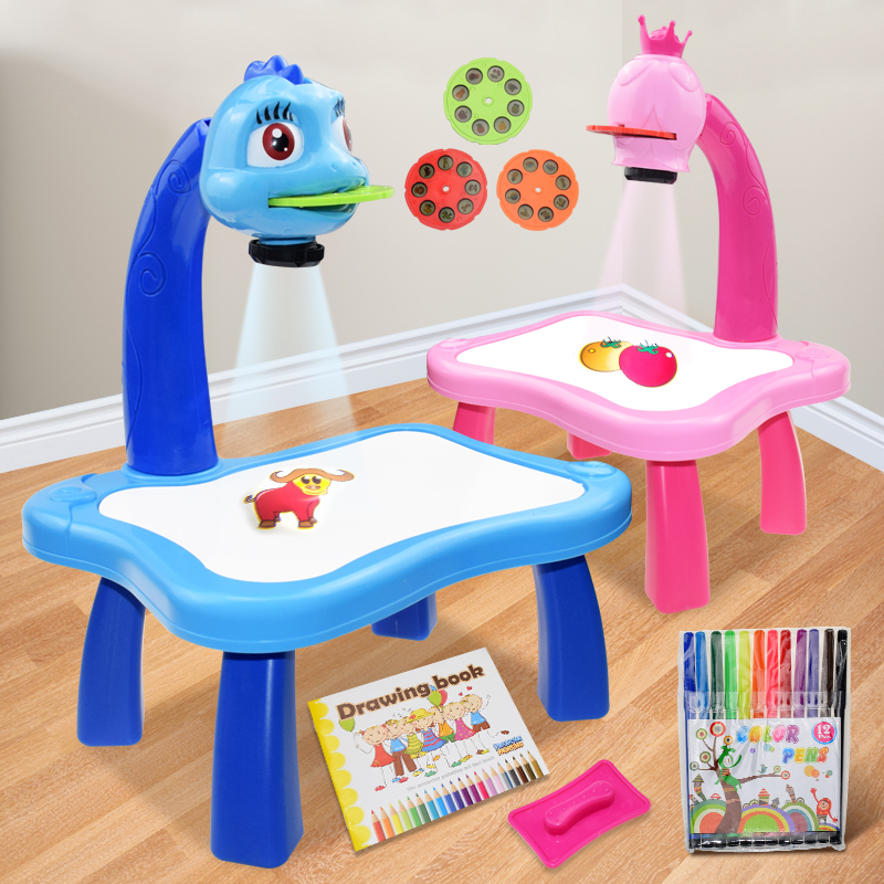Children Led Projector Art Drawing Table Toys Kids Painting Board Desk Arts Crafts Educational Learning Paint Tools
