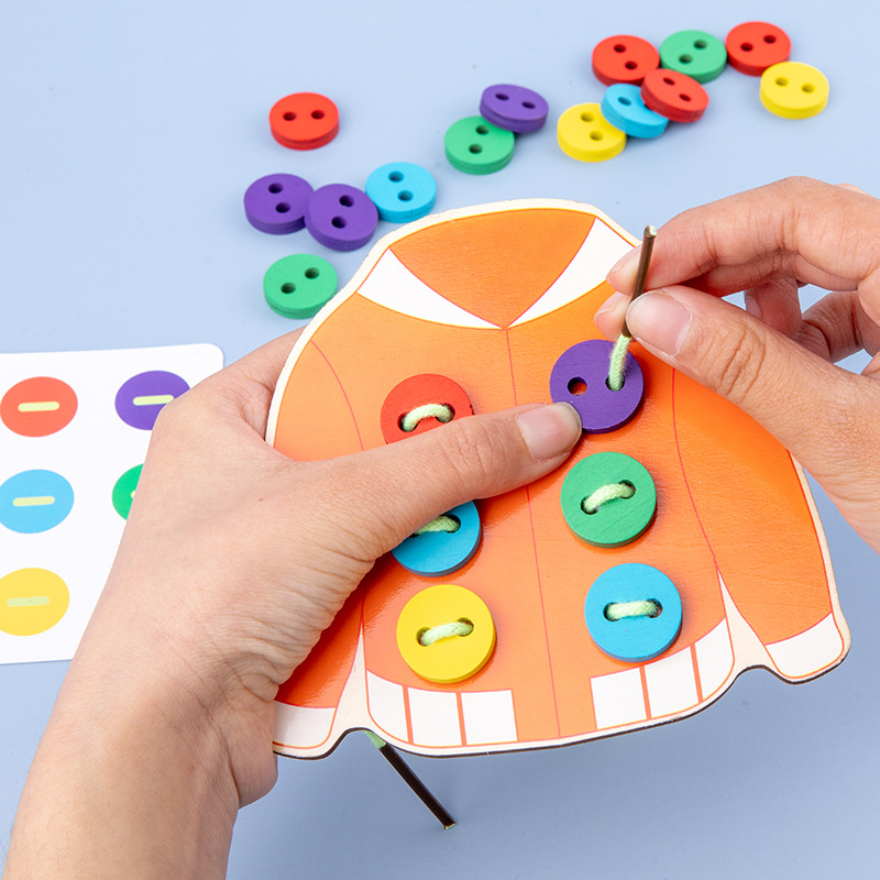 Children's Fun Montessori Learn Basic Life Skills Teaching Aids Clothes Threading Button Sewing Board Game