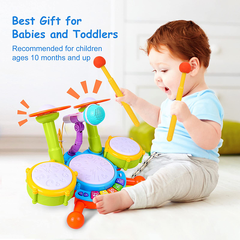 Kids Drum Set Toddlers 1-3 Musical Baby Educational Instruments Toys For Toddlers Girl Microphone Learning Activities