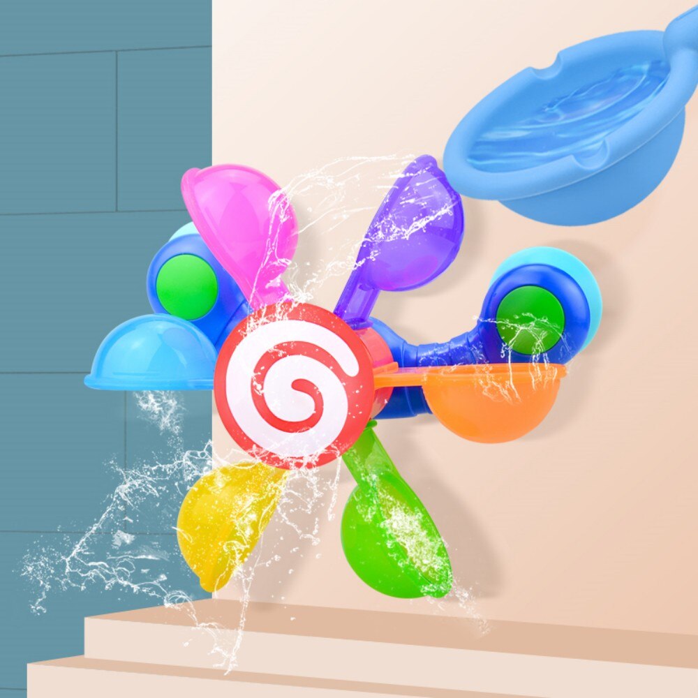Colorful Waterwheel Bathing Sucker Baby Bath Toys Bathtub Water Spray Play Set Shower Sprinkler Toy