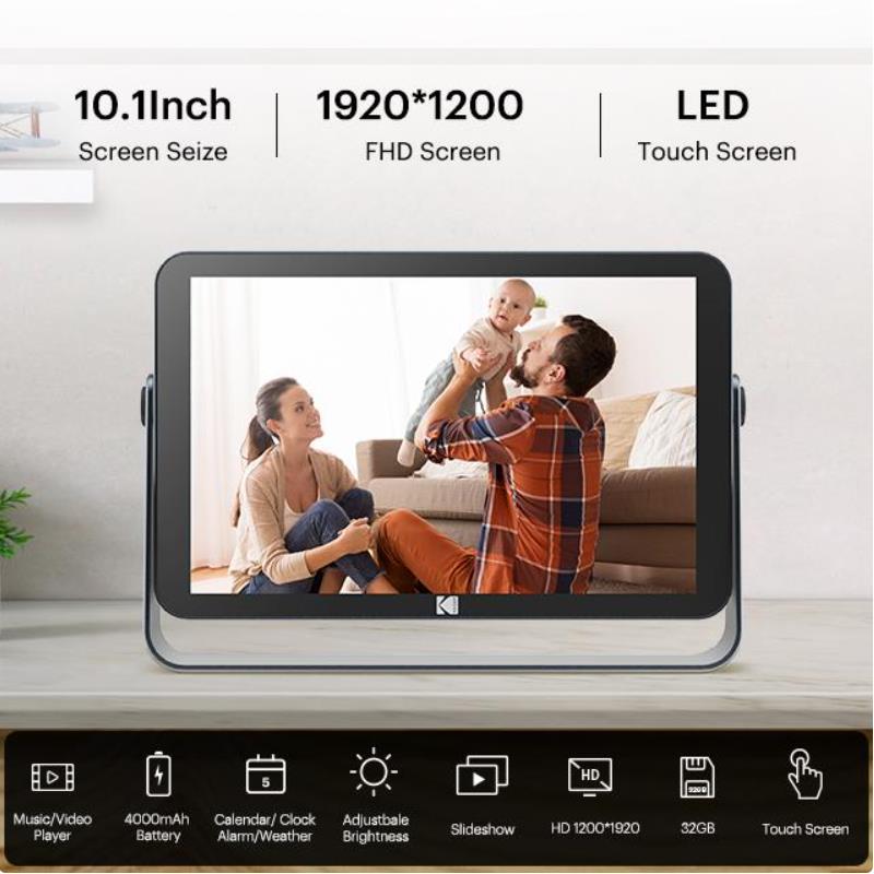 Kodak 10.1 Inch Digital Photo Frame Built-in Battery,1920*1200 Fhd Touch Wide Picture Screen With 32gb Storage