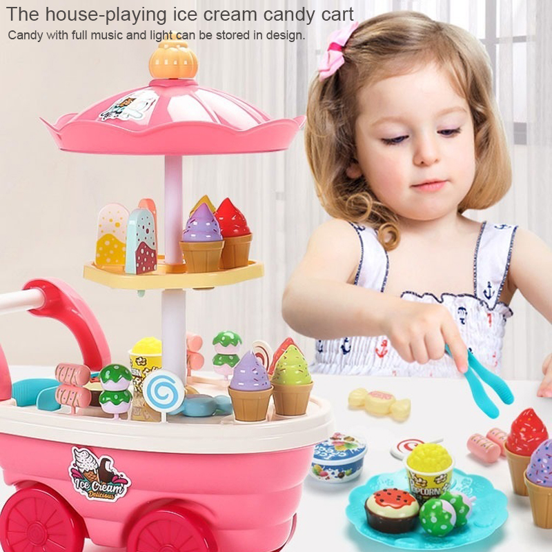 Children's Girls Play Every House Ice Cream Candy Ice Cream Truck, Puzzle Simulation Cart Kitchen Toy Set
