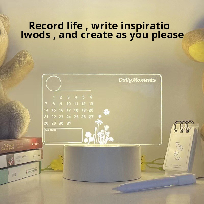 Transparent Luminous Calendar Note Board Erasable Ins Message Board Household Memo Prompt Desktop Small Table Lamp