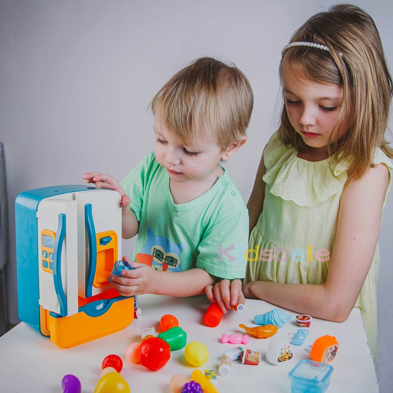 Kids Toy Fridge Refrigerator Accessories With Ice Dispenser Role Playing For Kids Kitchen Cutting Food Toys