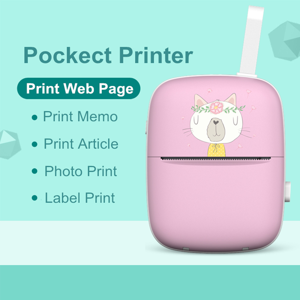 Mini Printer Portable Thermal Printer Photo Lable Printing Pocket Printer 55mm Printing Wireless Bt 200dpi Android Ios Printers