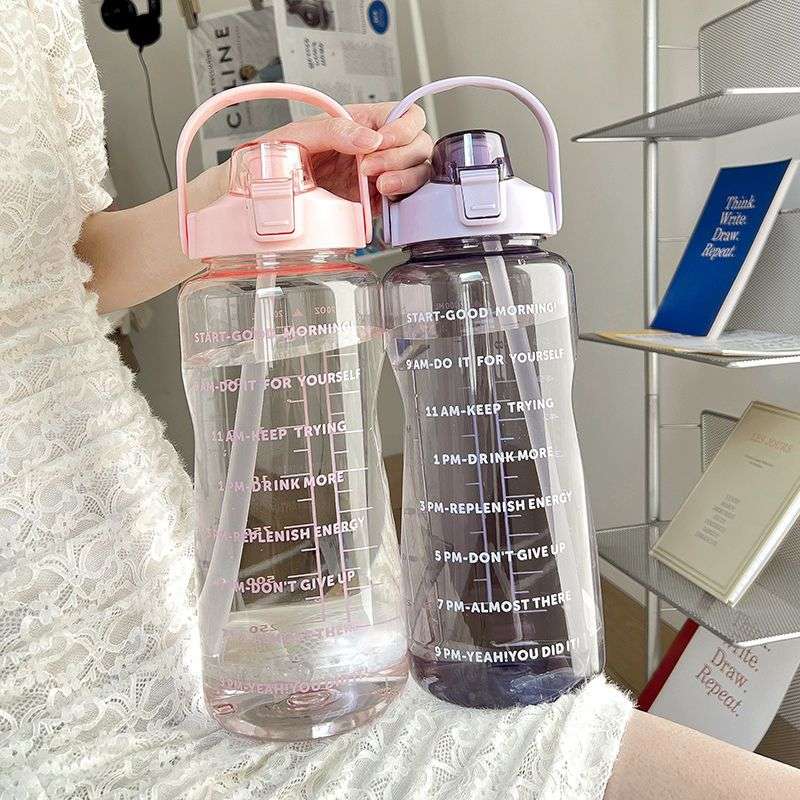 2l Water Bottle With Straw Large Capacity Sports Water Bottle Bpa Portable Drinking Bottles With Time Marker