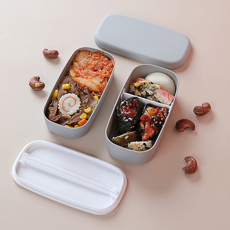 Plastic Double-layer Bento Box Sealed Leak-proof Food Storage Container Microwavable Portable Picnic School Office Lunchbox