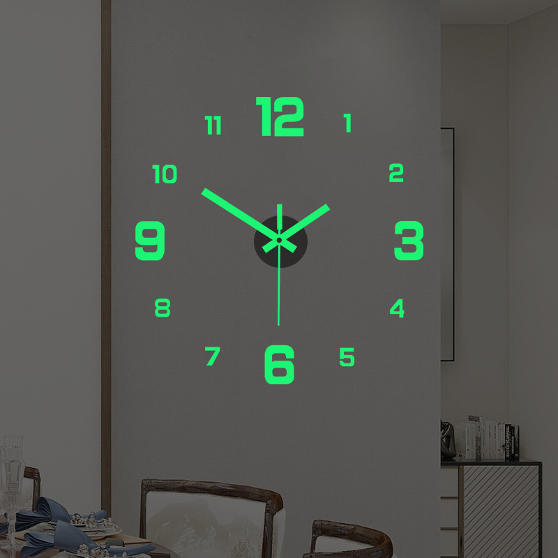 Wall Clock Simple Luminous Digital Clock European Style Diy Silent Wall Clock Study Living Room Punch- Wall Sticker Clock