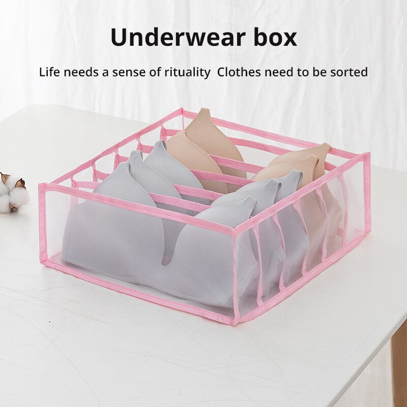 Underwear Storage Box Womens Socks Wardrobe Drawer Type Bra Underwear Thickened Grid Packing Box Mesh Grid