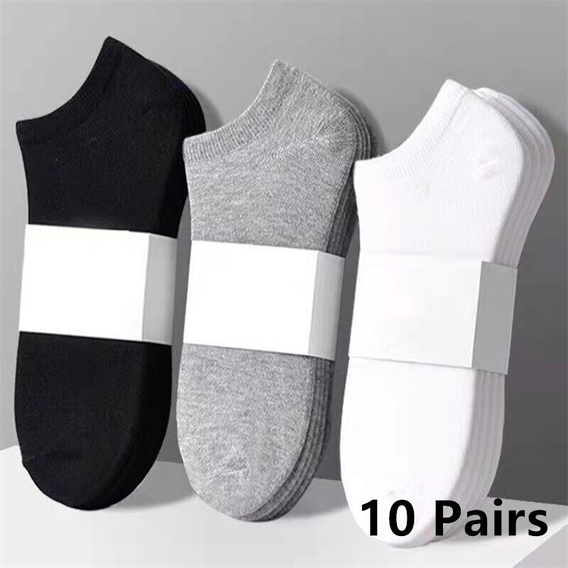 10 Pairs Men's Cotton Boat Socks Black White Grey Business Men Stockings Soft Breathable Summer For Male