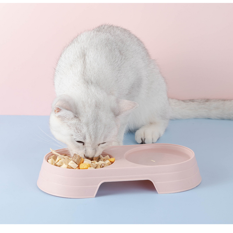 Macaron Pet Double Bowl Plastic Kitten Dog Food Bowl Drinking Tray Feeder Cat Feeding Pet Supplies Cat Accessories Pet Food Bowl