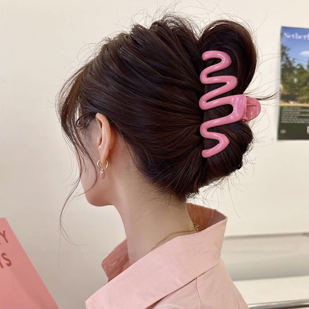 Fashion Solid Color Shark Clip Wave Cross Hair Claw Korean Elegant Geometric Grip Clip Acrylic Ponytail Clip Hair Accessories