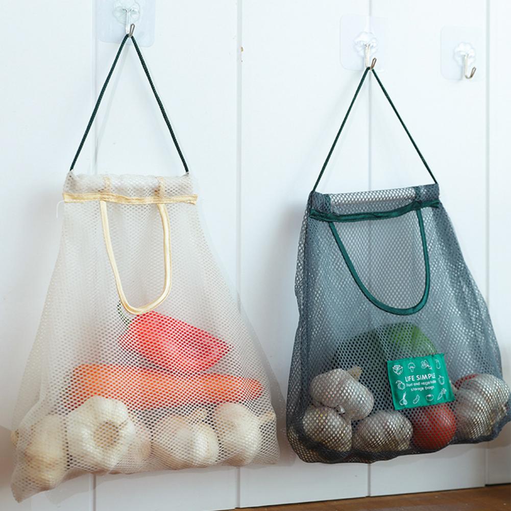 Storage Pouch Moistureproof Mesh Bag Ventilative Polyester Hanging Large Capacity Wall-mountable Fruit Vegetable For Daily Life
