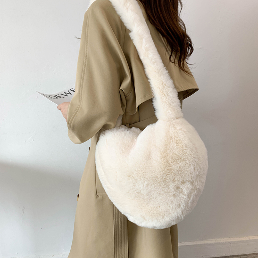 Autumn Winter Shoulder Bag Love Heart Shape Plush Women Tote Bag Soft Fluffy Ladies Tote Handbags Solid Color Fluffy Tote Bags