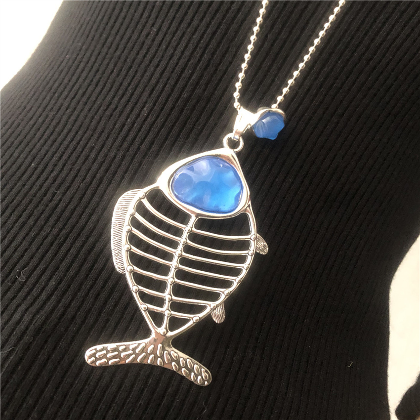 Fashion Jewelry Brooches For Women Fish Sweater Chain Pendant&necklace 90cm Beads Resin Christmas Gifts