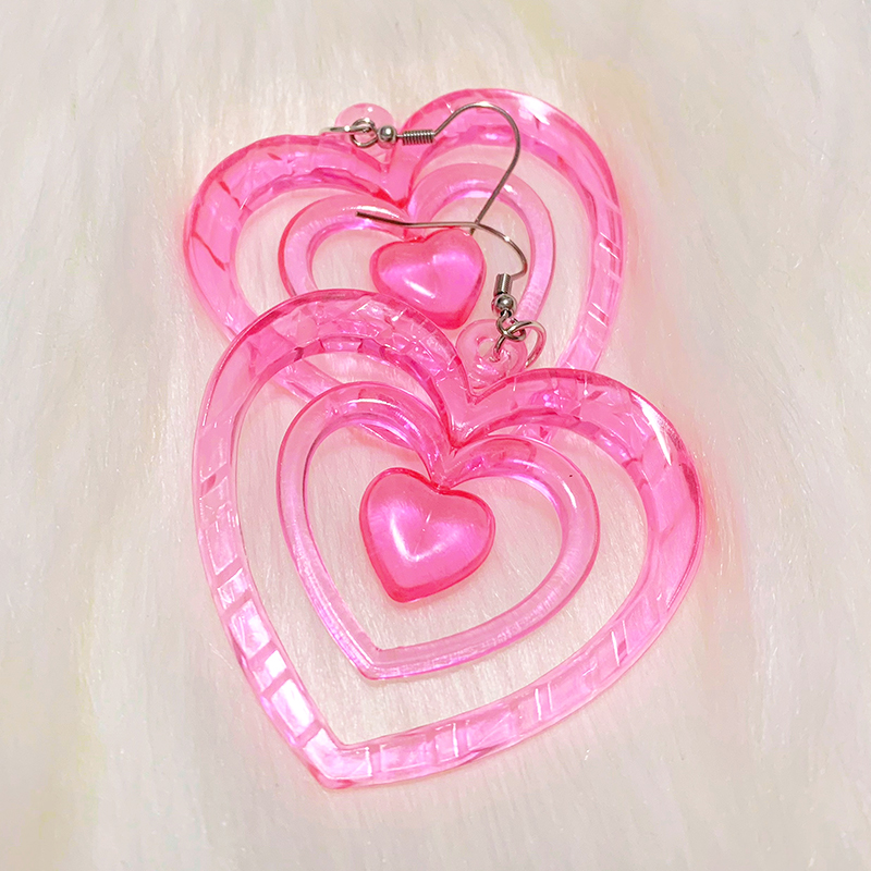 Y2k Earrings Pink Hollowout Heart Earrings Korean Fashion Kawaii Aesthetic Harajuku Diy Love Earrings For Women 2000s Jewelry