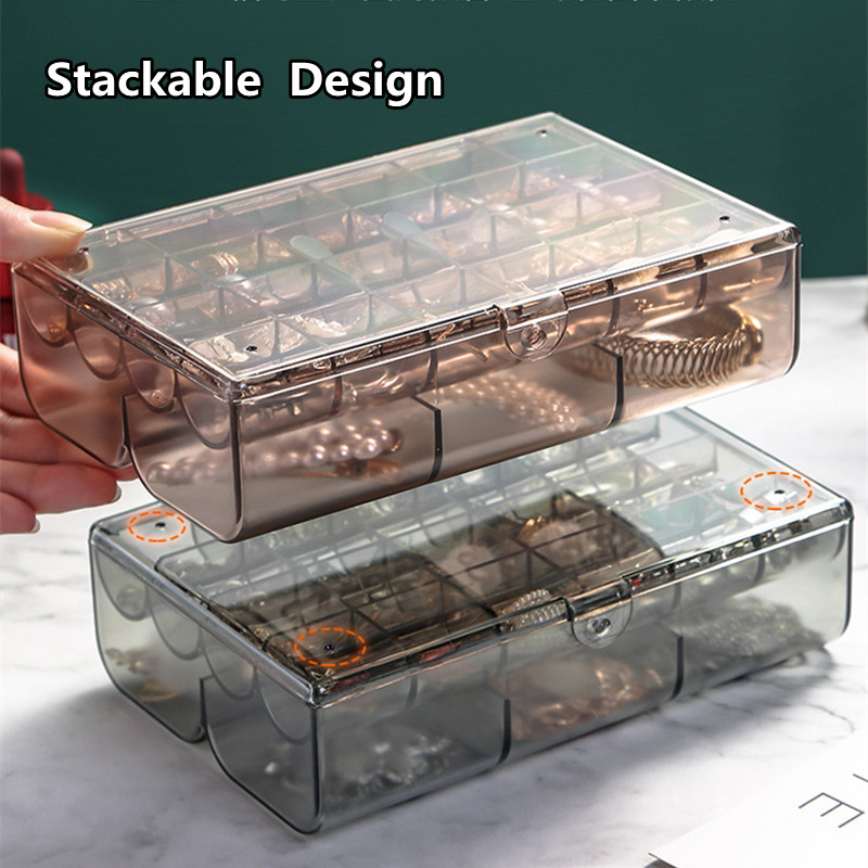 2 Layers Plastic Jewelry Organizer Ear Stud Cases 30 Lattices Earrings Storage Necklace Container Bracelet Storage Drawers