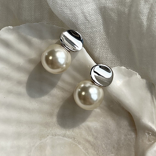 925 Silver Bead Pearl Round Stud Earrings For Women Classic Fine Jewelry Minimalist Geometric Accessories